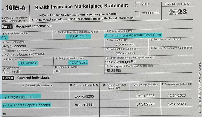 Como ingresar Form 1095-A Health Insurance Marketplace Statement a Drake 2023 (IRS)